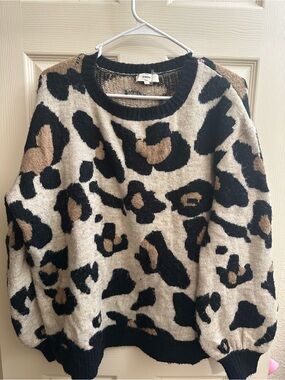 entro Leopard Print Crewneck Sweater - Beige, Black, Brown